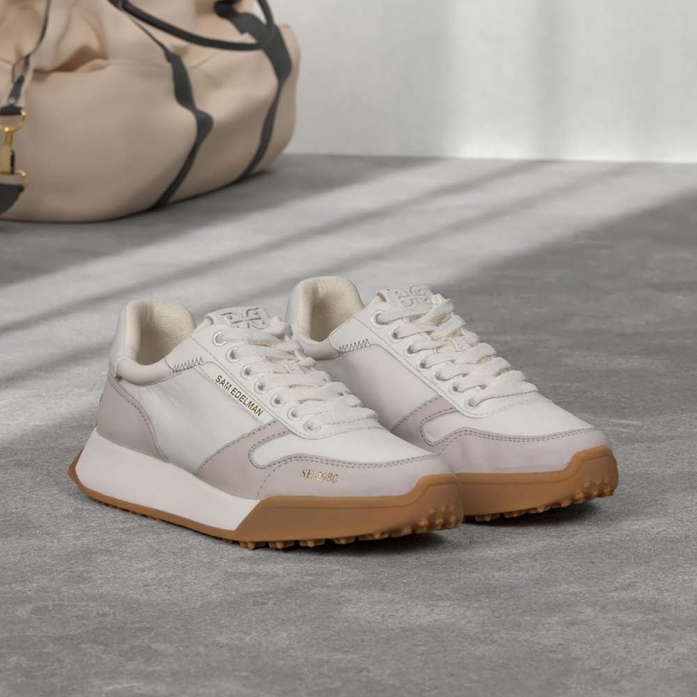 NIB Sam Edelman Layla Suede and Nylon Fashion Sneakers White Multi size 7.5 - Picture 16 of 16